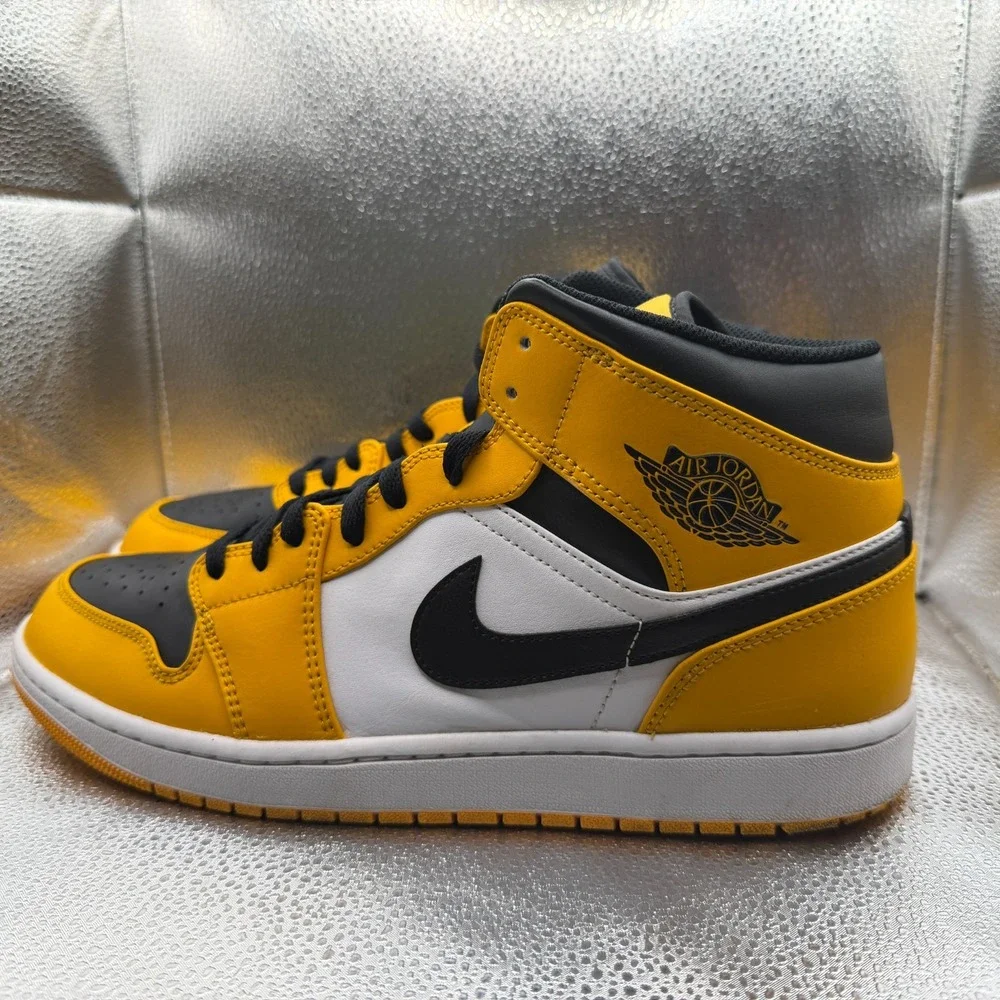 Size‎ 12 Nike Air Jordan 1 Mid Taxi Yellow Black White Mens Sneakers 554724-701